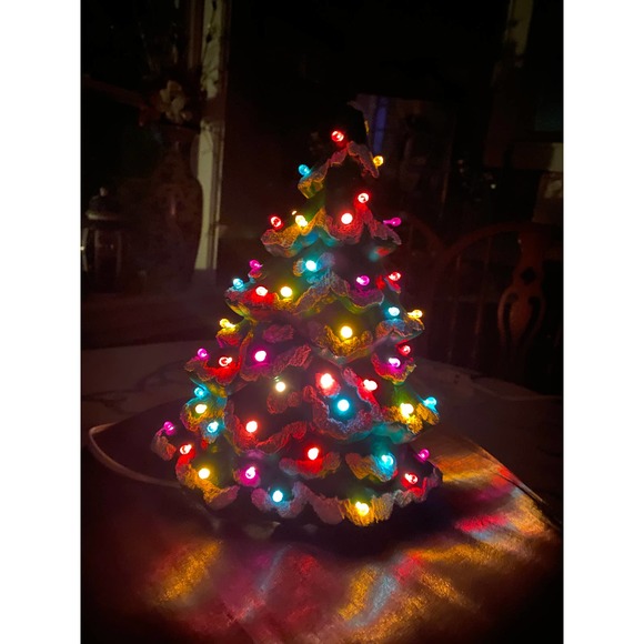 Handmade Ceramic Christmas Tree, Bright Matte Green with White Snow Accents - Picture 4 of 12